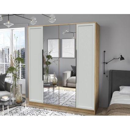 Шкаф распашной Тренд КТ-Ш4 (з) (Дуб золотой ЛДСП/ Грэй ЛМДФ) Ш1800 В2128 Г547